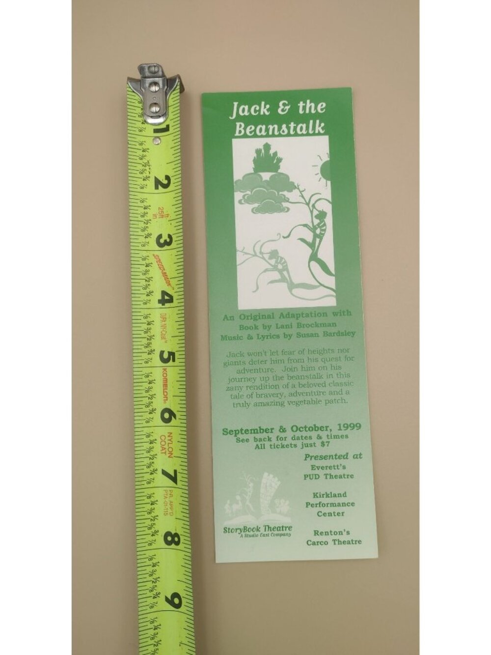 Jack & The Beanstalk Vintage 1999 StoryBook Theatre Flyer Washington PNW Acting